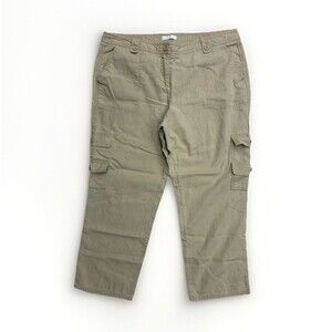 NY & Co Linen Blend Utility Cargo Pants Sz 14 Tan Khaki Earthy Coastal Gorpcore
